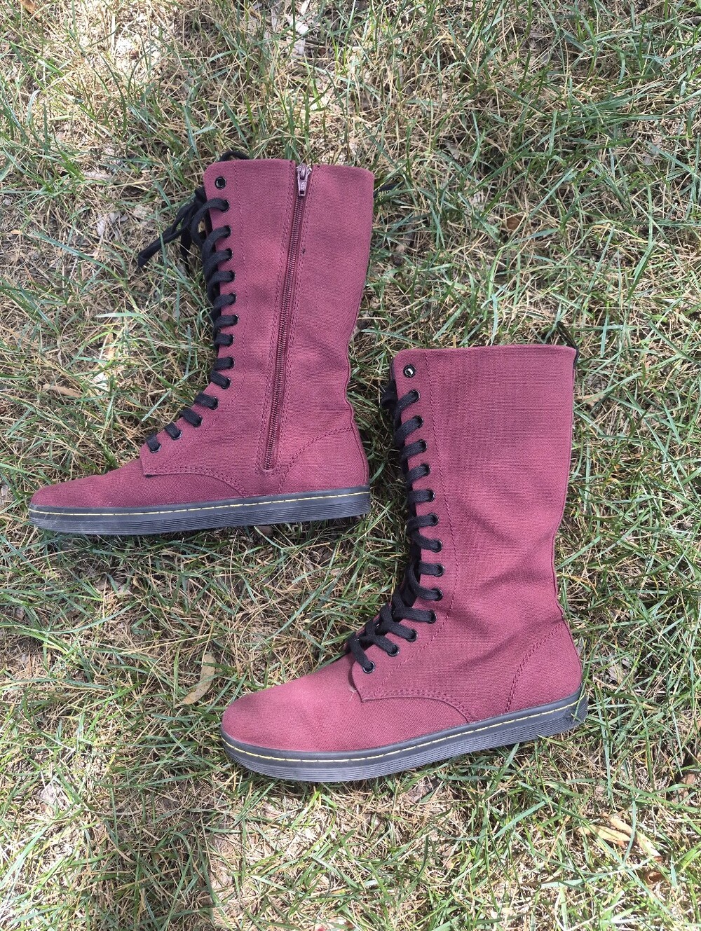 Dr. Martens Battersea 14 Eye Cherry Red Canvas Mid Calf Boot, Size 9 - Picture 2 of 8
